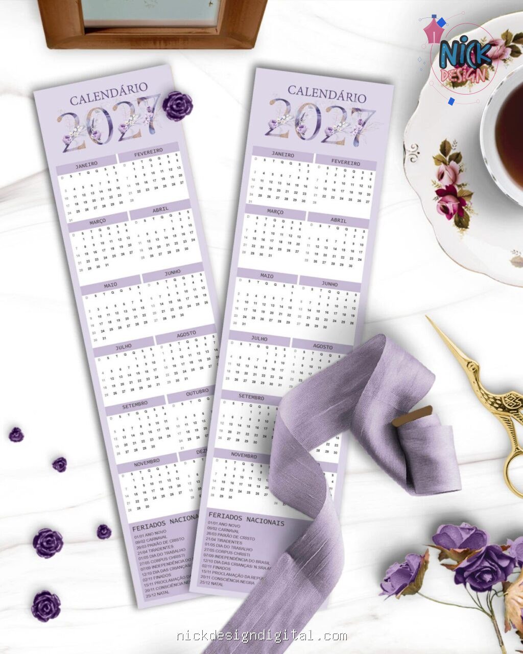 Kit Calendários de Mesa 2027 A5 A6 e Calendário Marca Página Coleção Violeta - Imagem 2