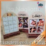 Porta fotos no estilo madeira com calendário 2026 (Iza)