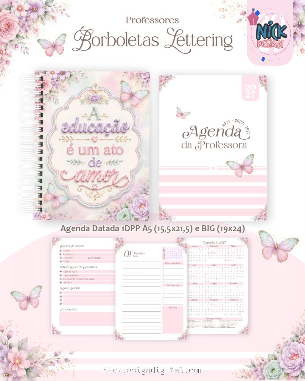 Borboletas Lettering 2027 - Professores - Imagem 1