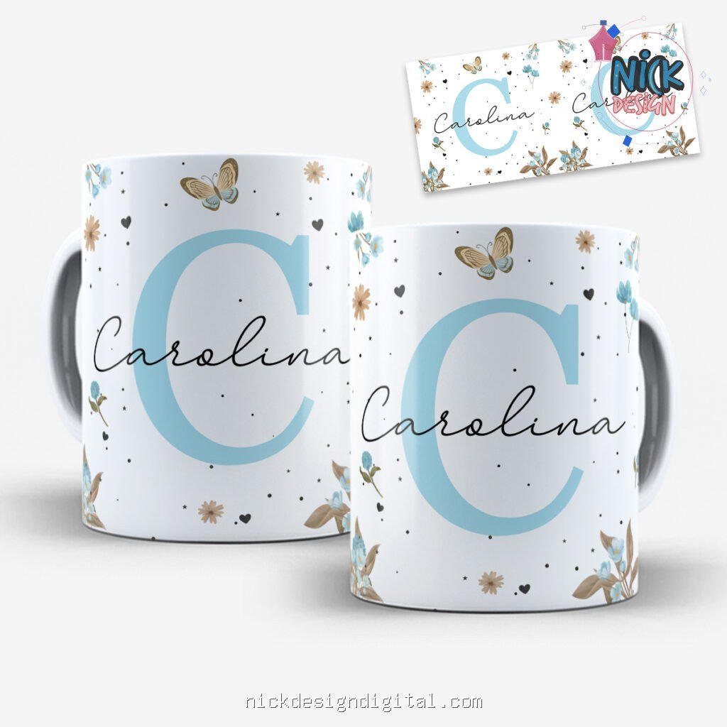Arte para Caneca Alfabeto Floral Azul - Imagem 5