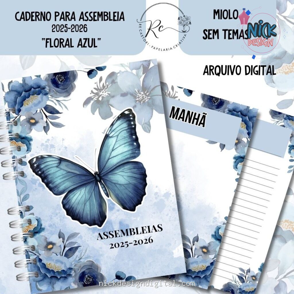 Caderno Assembeia de Circuito 2025/2026 – FLORAL AZUL S/TEMA (Re Castori) - Imagem 1