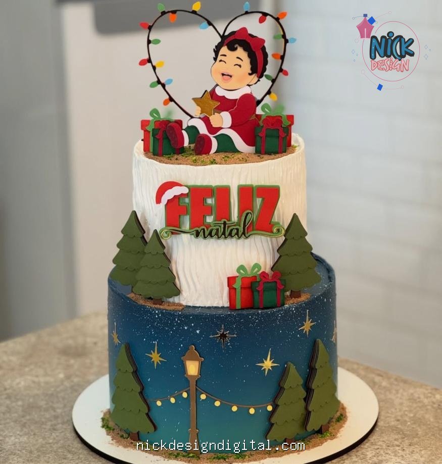 Feliz Natal Menina - Topo de Bolo