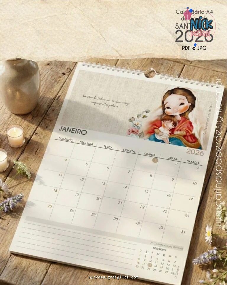 PDF Calendário de parede Santinhos A4 (Carinas Paper)