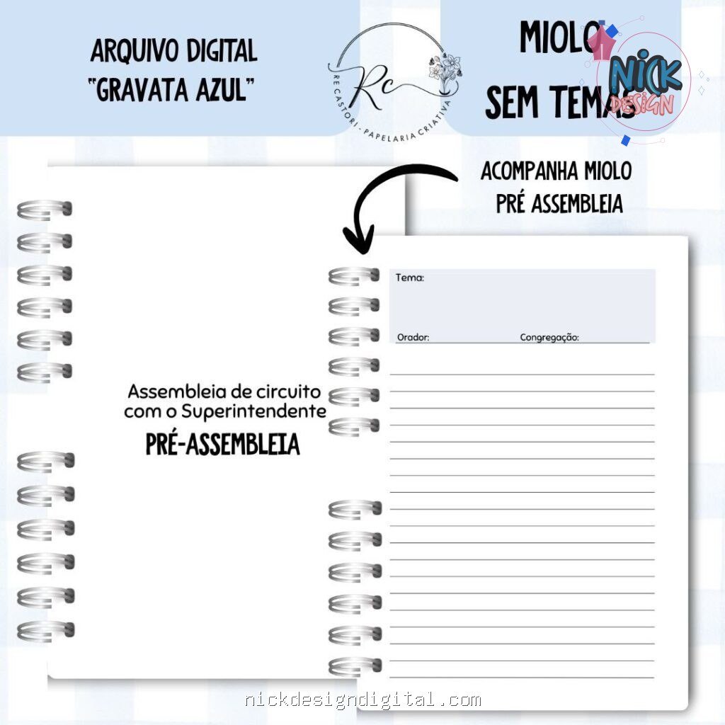 Caderno Assembleia de Circuito 2025/2026 – GRAVATA AZUL S/TEMA (Re Castori) - Imagem 3