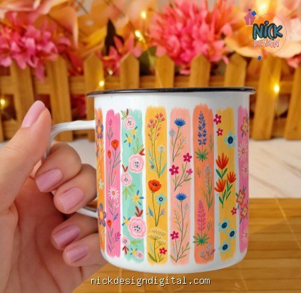 Mini Kit Estampa Floral Jardim Vertical - Arte Avulsa Caneca - Imagem 1