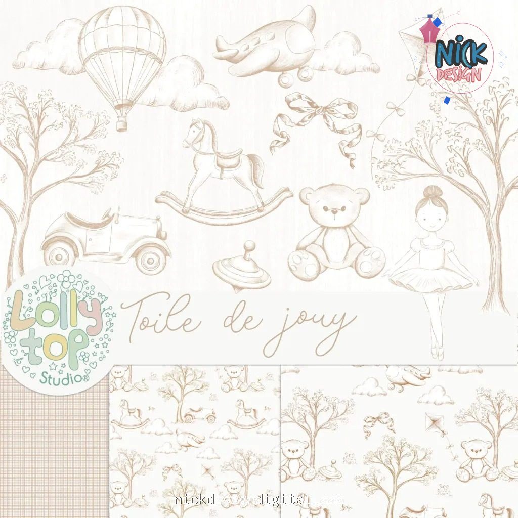 Toile de jouy – Brinquedos Bege - Imagem 1