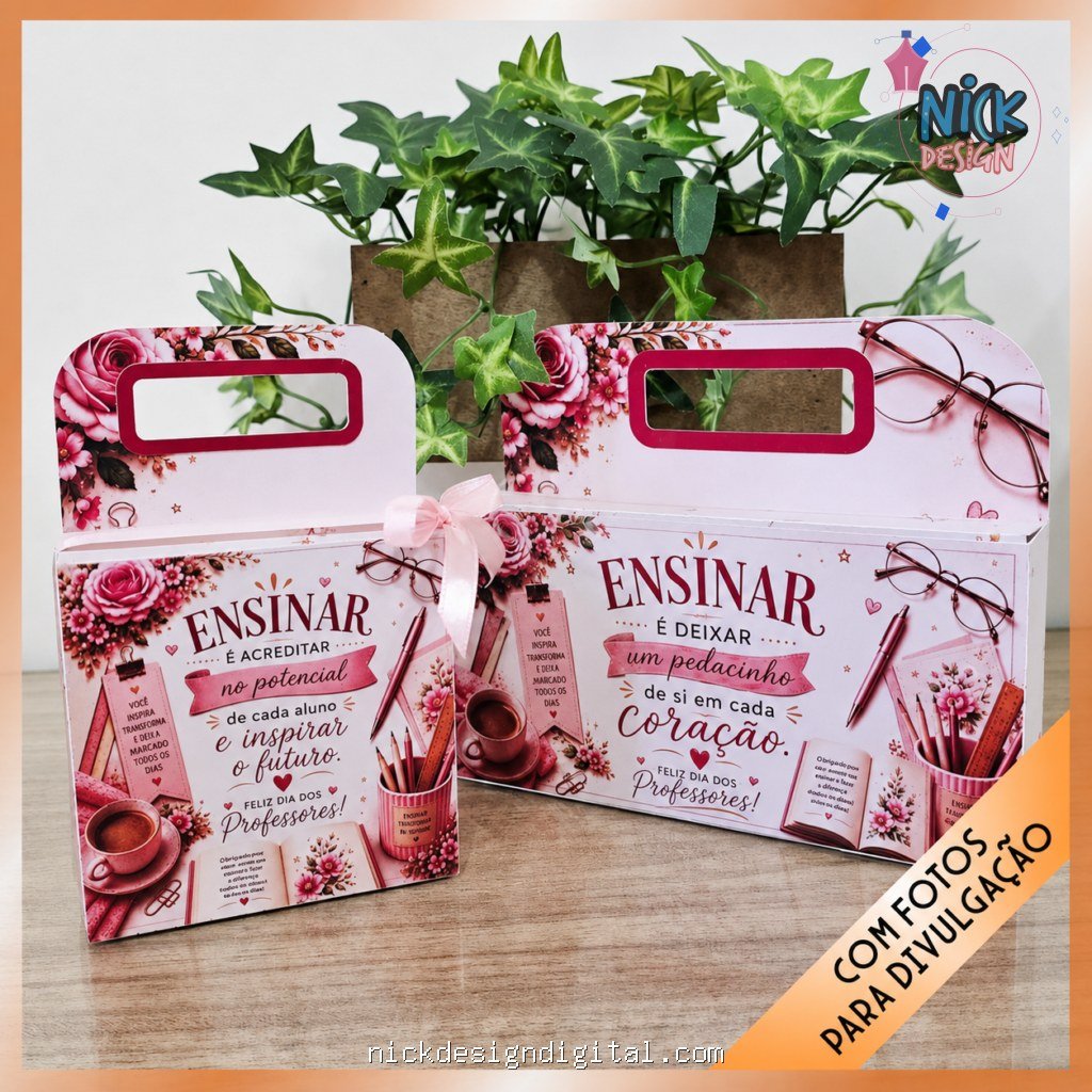 Kit 5 Embalagens presente em tons rosa – Dia dos professores - Imagem 5