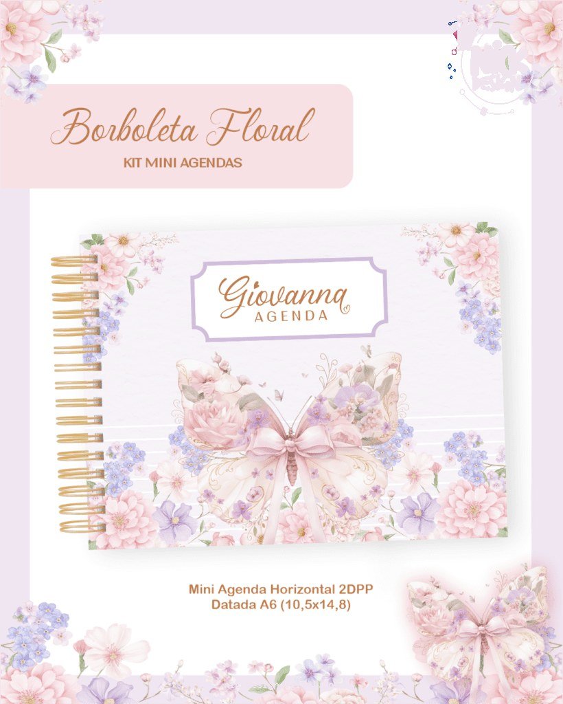 Borboleta Floral - Mini Agendas Horizontais A6 - 2026 (Pamella)