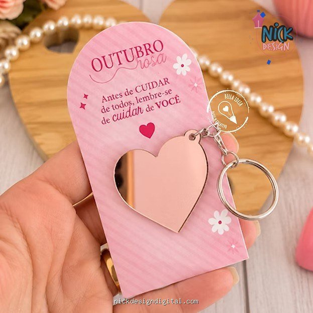 Cartao Chaveiro Espelho - Outubro Rosa - Imagem 1