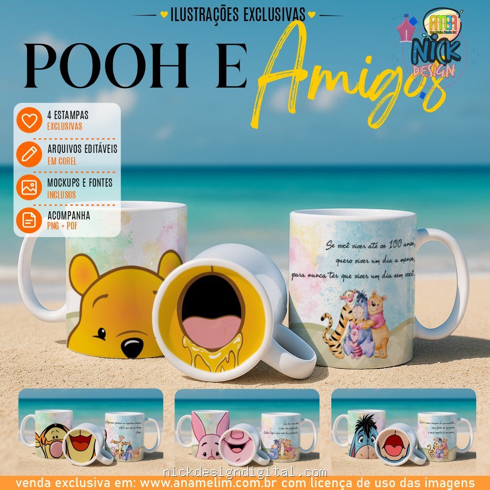 Pooh e Amigos Bocão - Artes para Canecas - Imagem 1