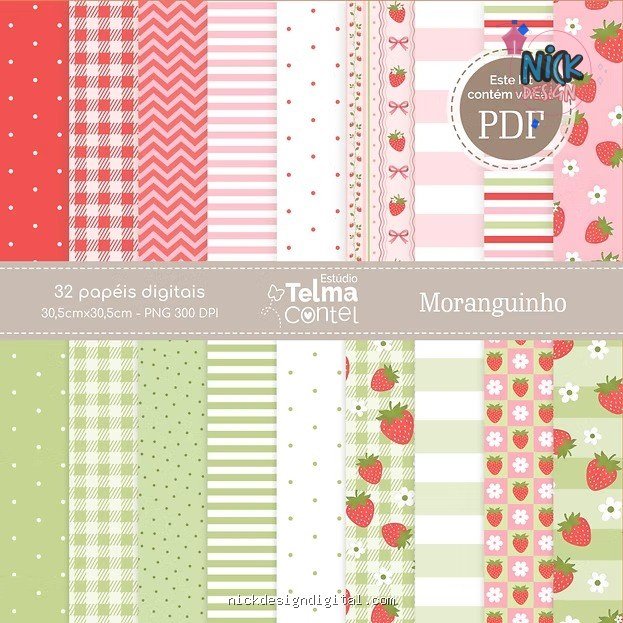 Papéis - Moranguinho (PNG + PDF) - Kit Digital - Imagem 1