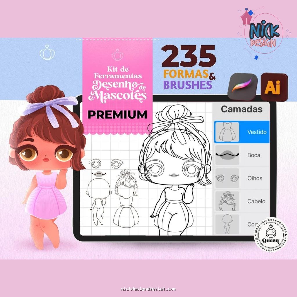 PREMIUM - Kit Ferramentas de Desenho de Mascotes - Procreate e Ai - Imagem 1