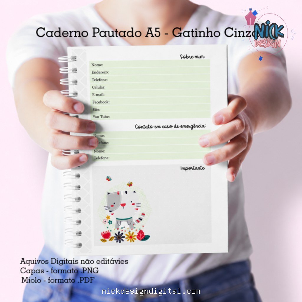 Gatinho Cinza- Caderno Pautado A5 + Bloquinho A6 - Imagem 4