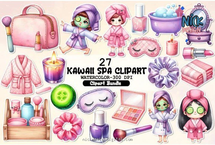 Kawaii Spa Clipart Bundle - Kit Digital - Imagem 1