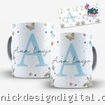 Arte para Caneca Alfabeto Floral Azul