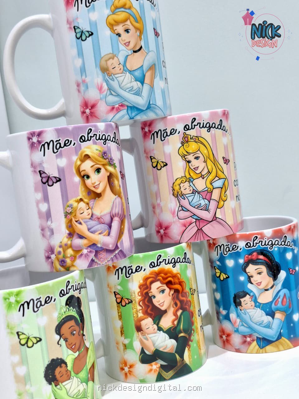 Mãe, Obrigada... Princesas 2026 - Artes para Caneca - Imagem 1