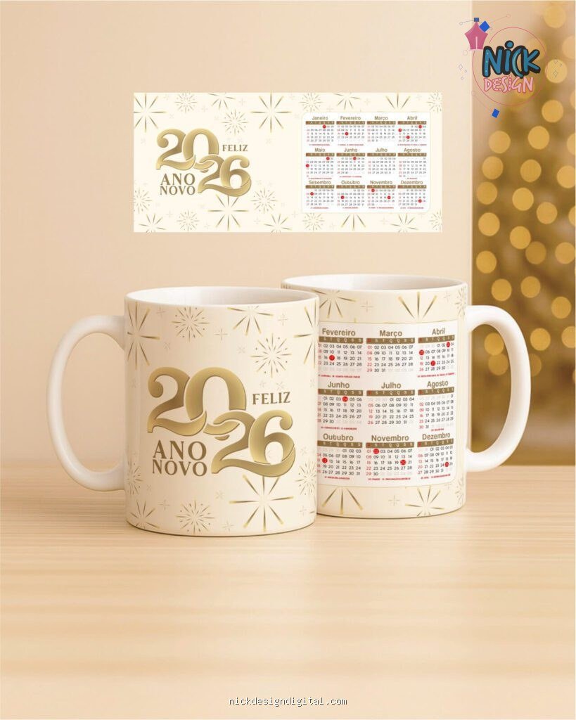 Ano Novo com Calendário - Artes para Caneca