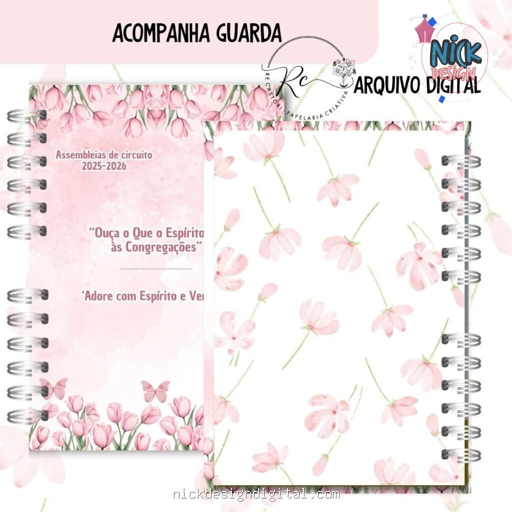 Caderno Assembleia de Circuito 2025/2026 – FLORAL ROSA C/TEMA (Re Castori) - Imagem 3