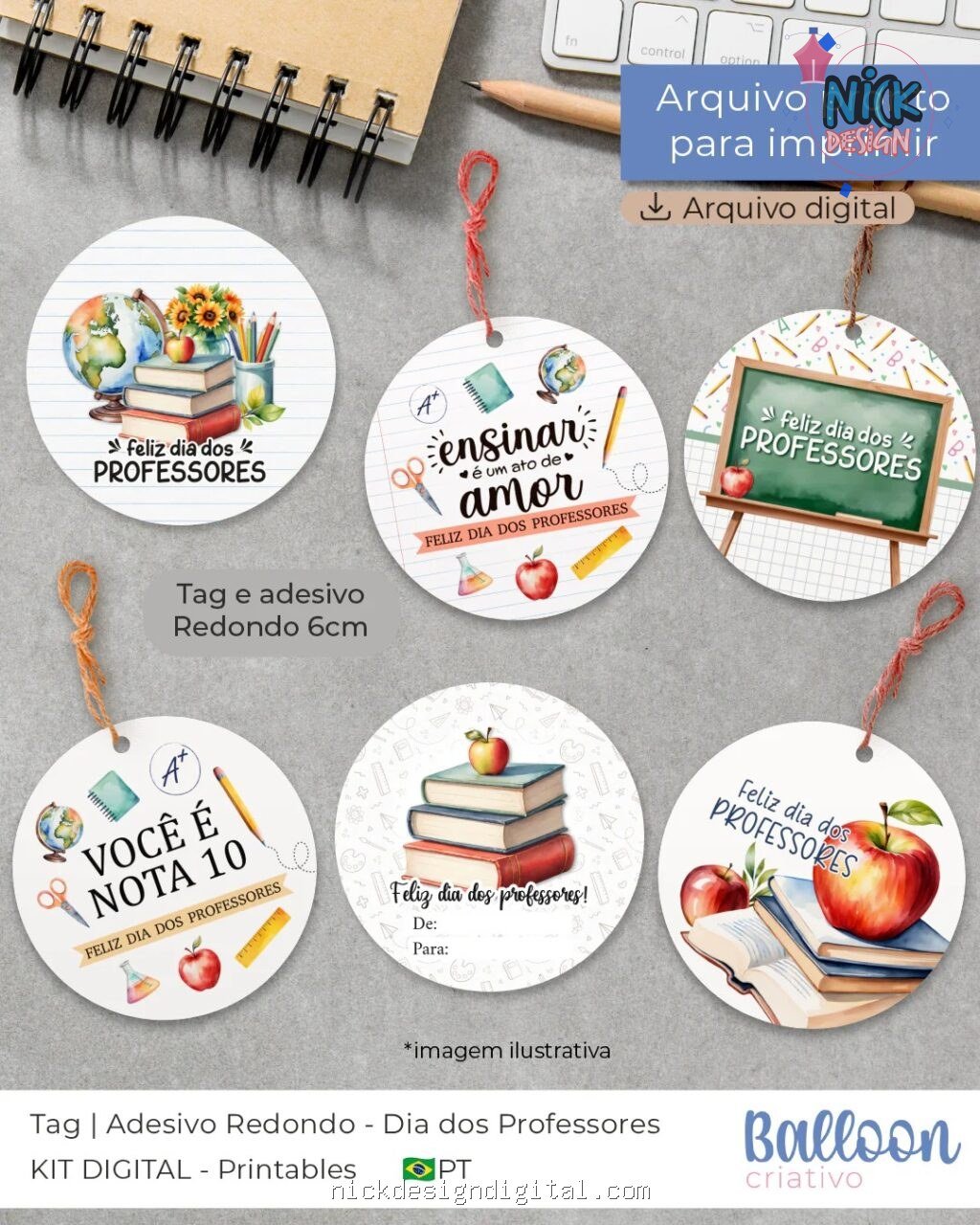 Printable - Tag e Adesivo Redondo 6cm - Dia dos Professores - Imagem 1