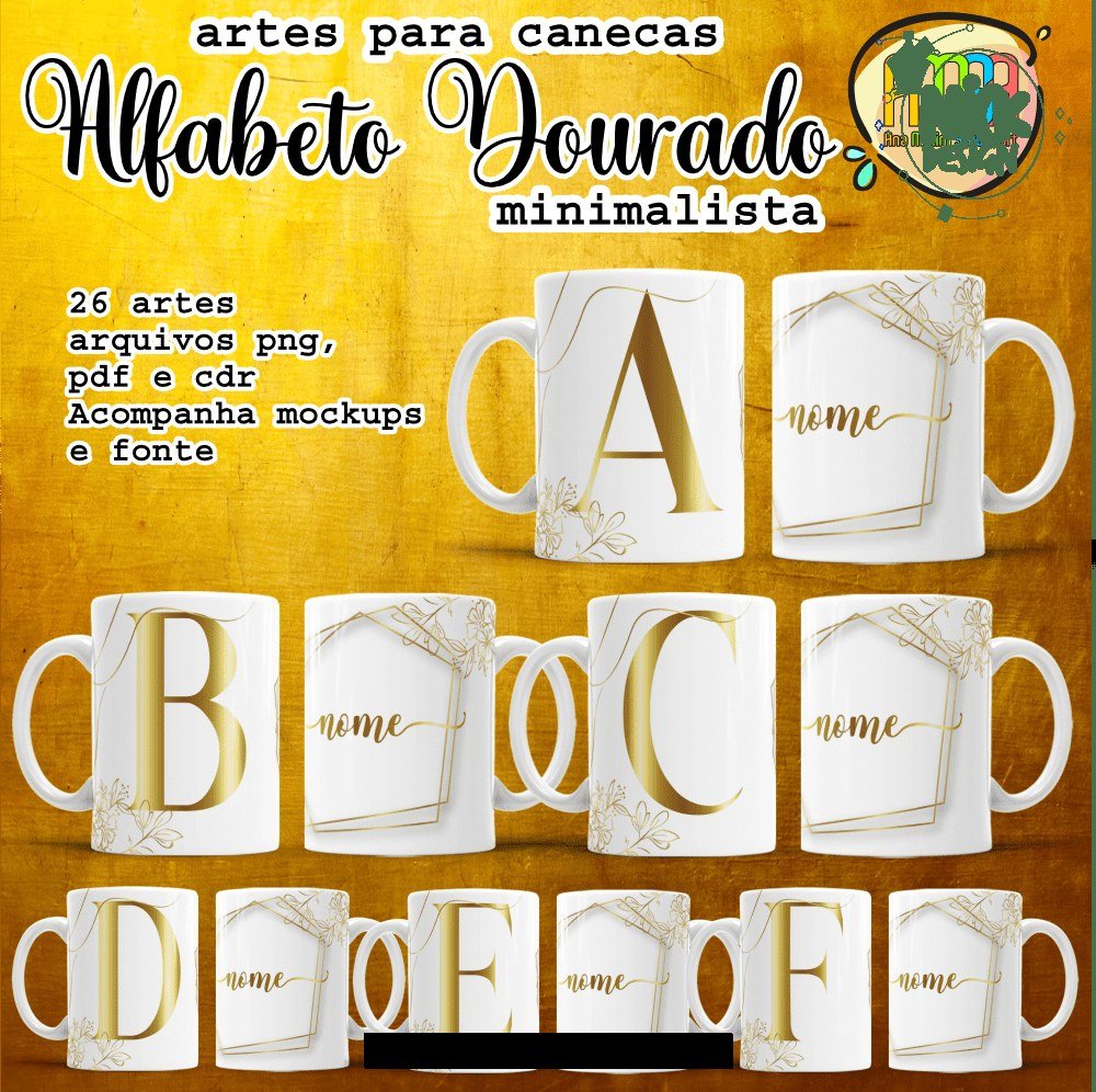 Alfabeto Dourado Minimalista - Artes Caneca - Imagem 1