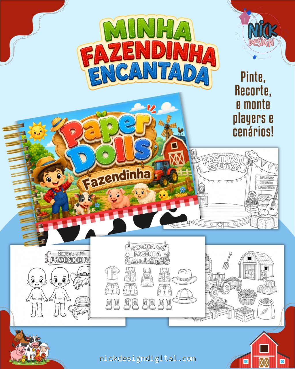 Fazendinha Menino - Livro Colorir A5 (Paper Dolls) - Imagem 1