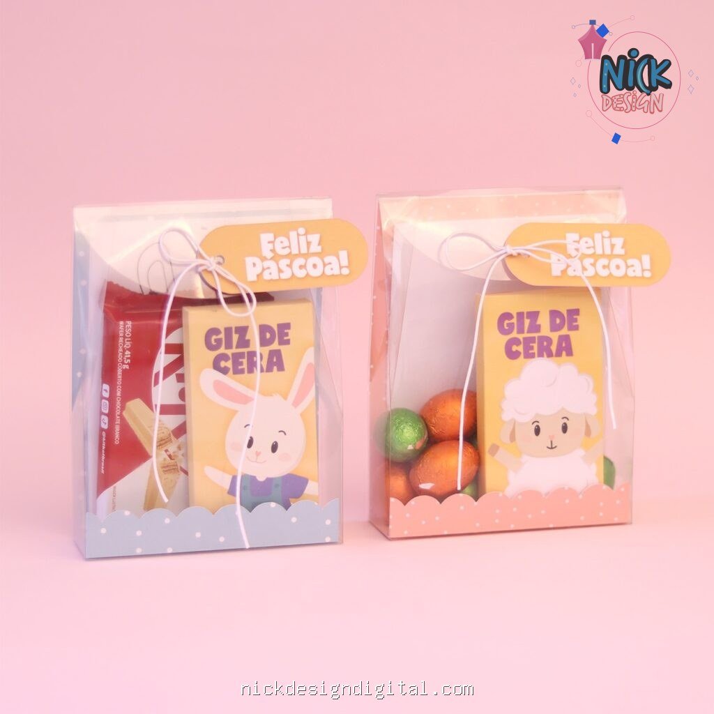 Duo Bolsinhas de Páscoa em Acetato com Kit para Colorir | Coelho e Cordeiro - Imagem 1