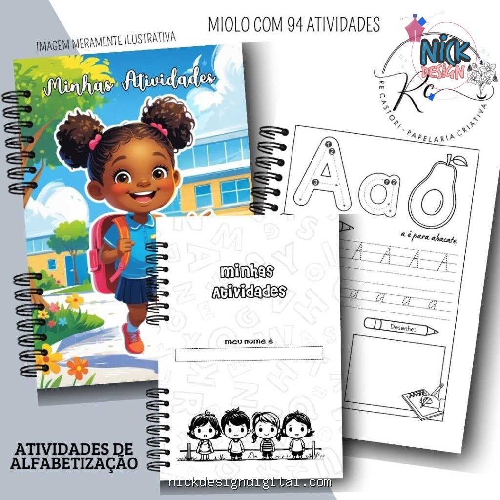 Kit Caderno com Atividades de Alfabetização Escolar – Feminino e Masculino (Re Castori) - Imagem 1
