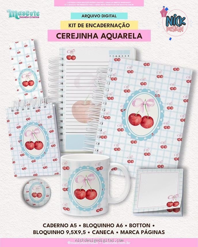 Coleção Cerejinhas Aquarela - Kit de Encadernação - Imagem 1