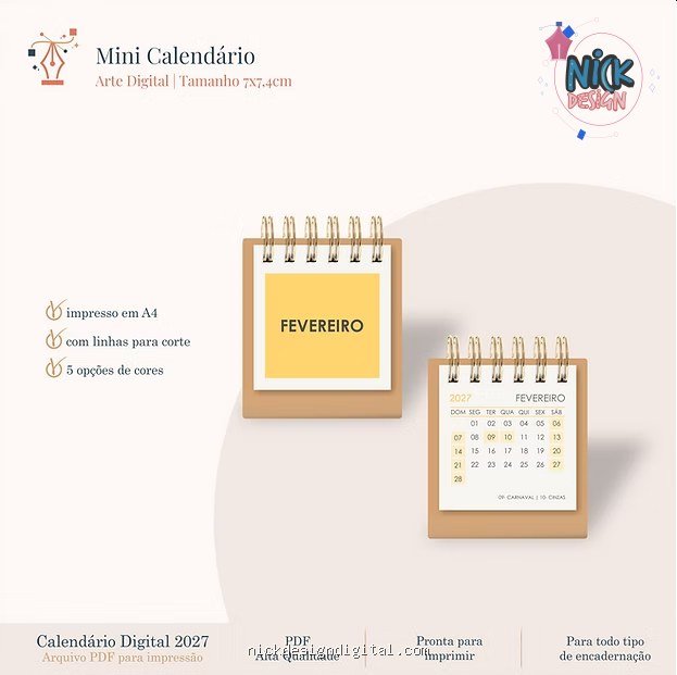 Mini Calendário 2027 (7 x 7,4cm) - Imagem 1