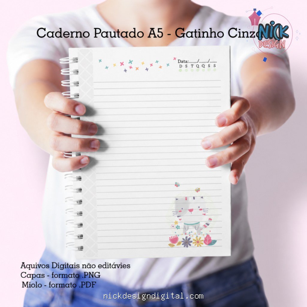 Gatinho Cinza- Caderno Pautado A5 + Bloquinho A6 - Imagem 3