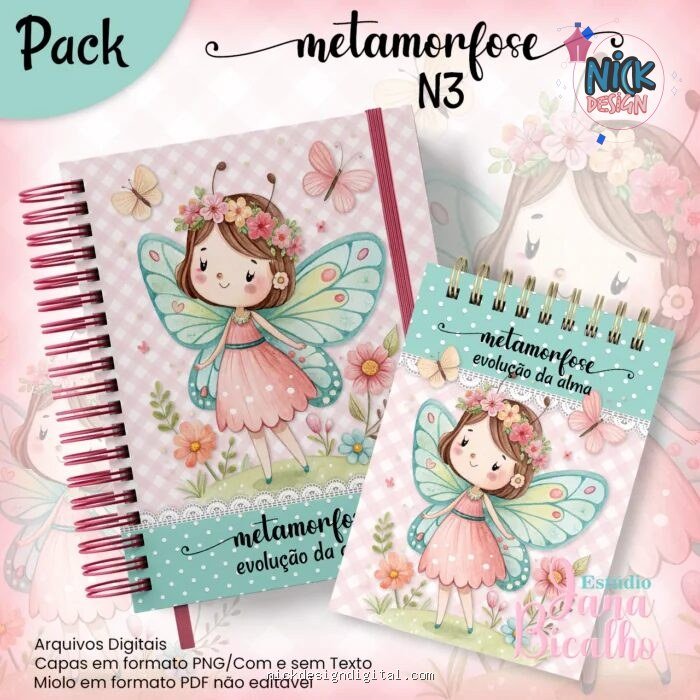 Caderno A5 + Bloquinho - Metamorfose N3 (Jana Bicalho) - Imagem 1