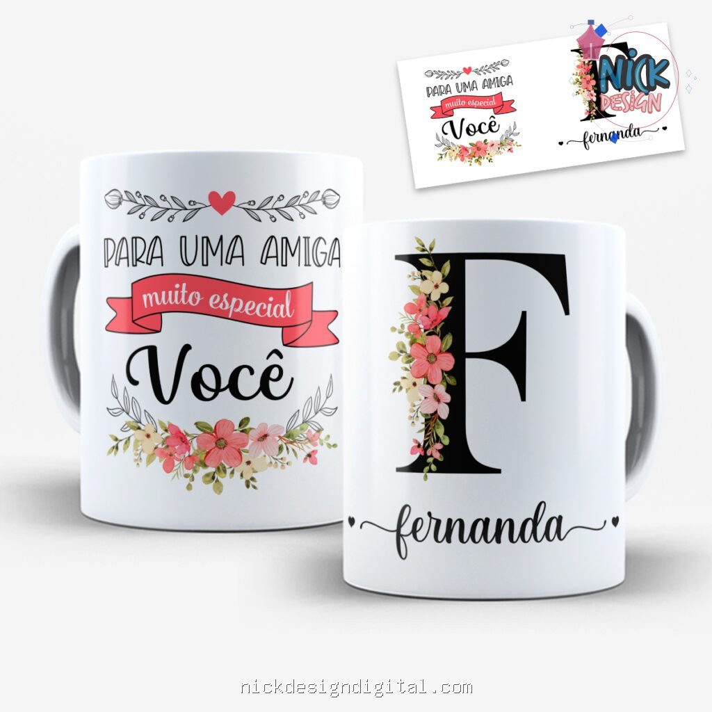 Arte para Caneca Amigas Alfabeto Floral - Imagem 6
