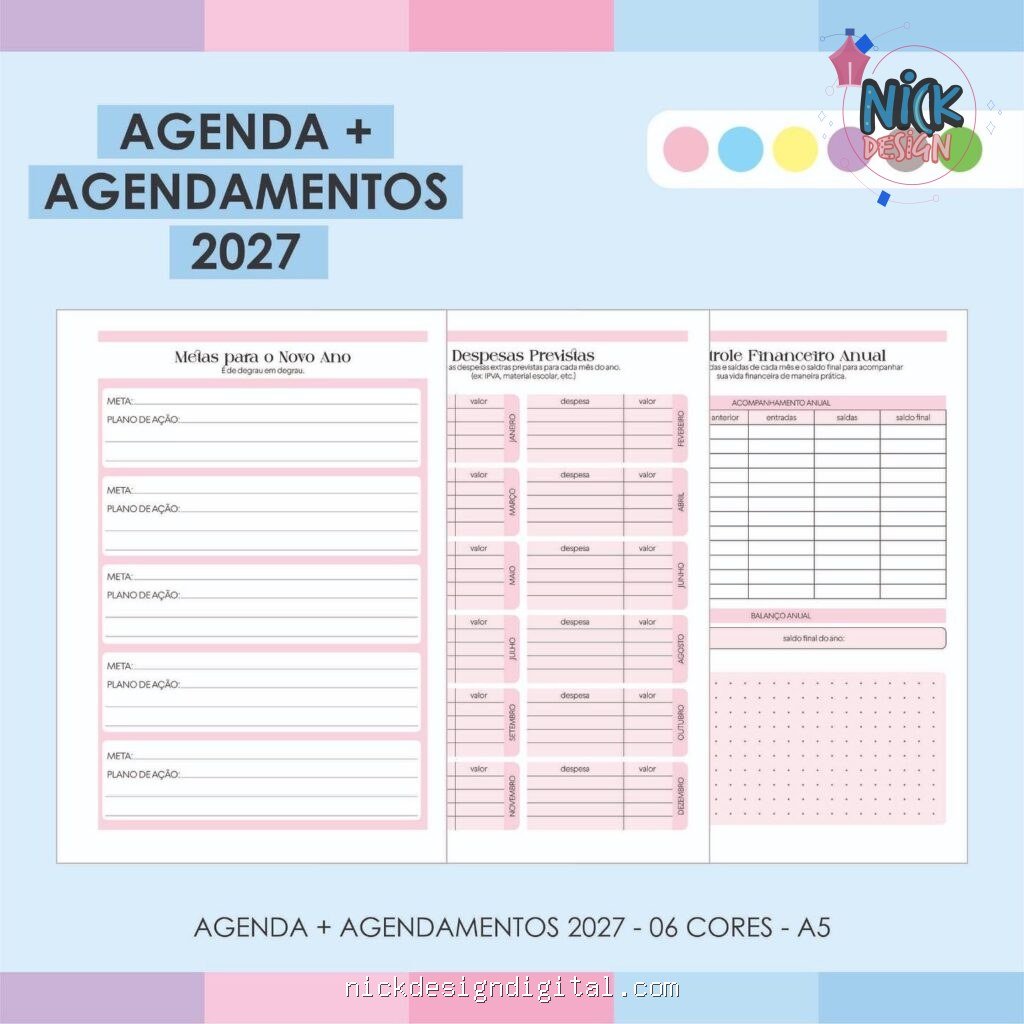 Agenda + Agendamentos 2027 - 06 Cores - Imagem 2