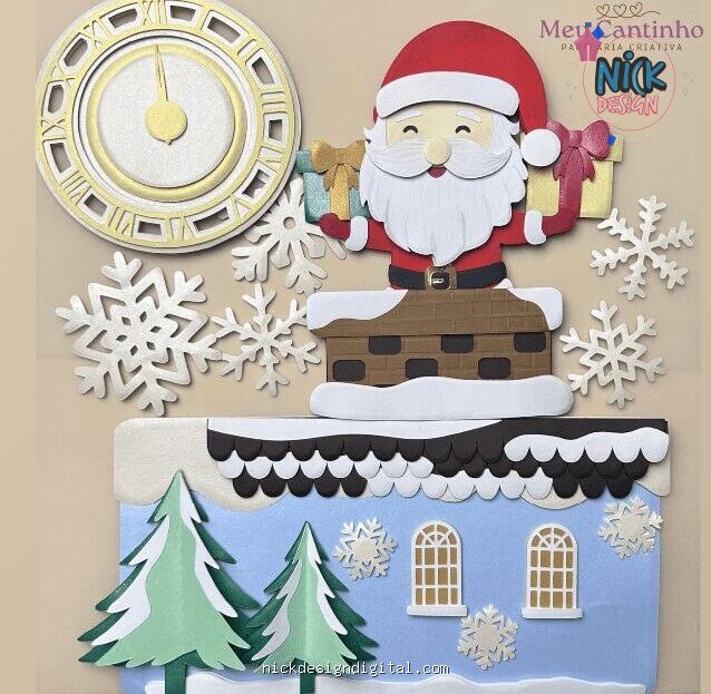 Papai Noel na Chaminé - Topo de Bolo - Imagem 1