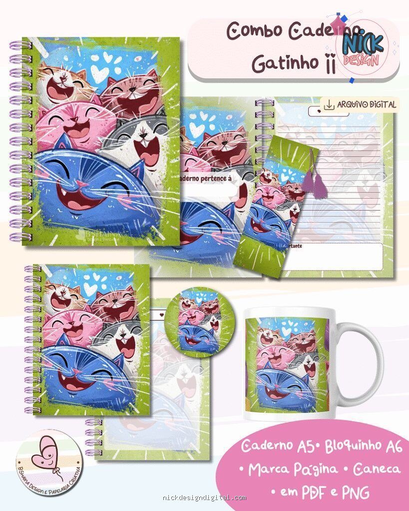 Combo Caderno Gatinhos II - Imagem 1