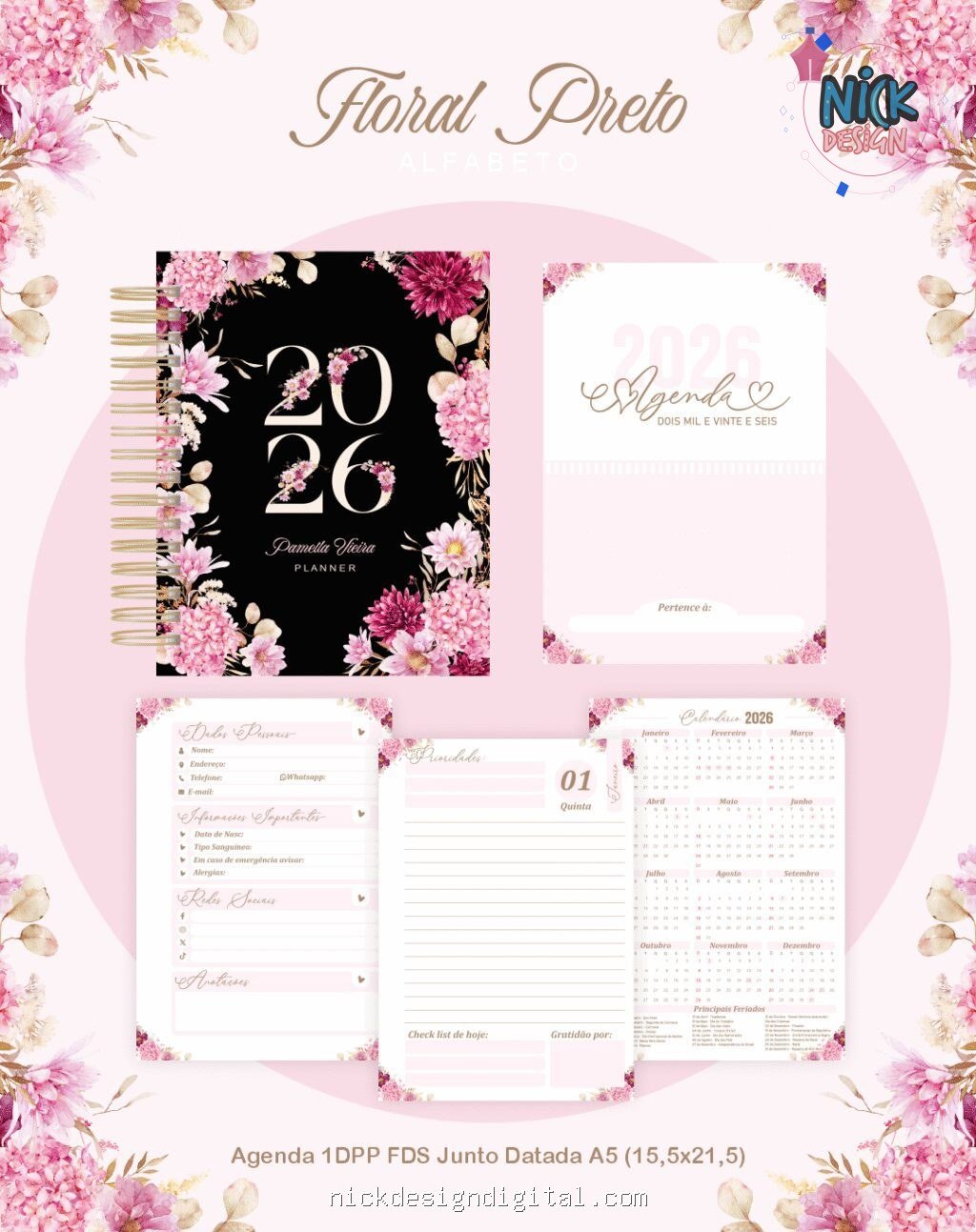 Alfabeto Floral Preta - Agendas | Planners 2026(Pamella) - Imagem 2