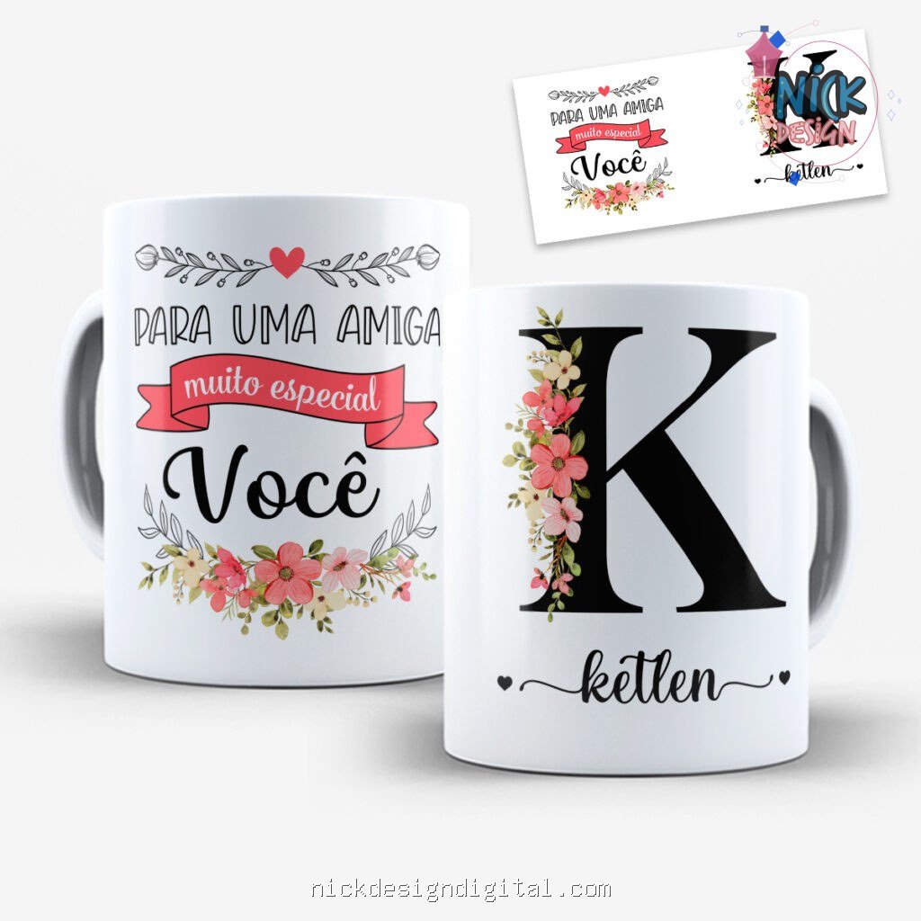 Arte para Caneca Amigas Alfabeto Floral - Imagem 11