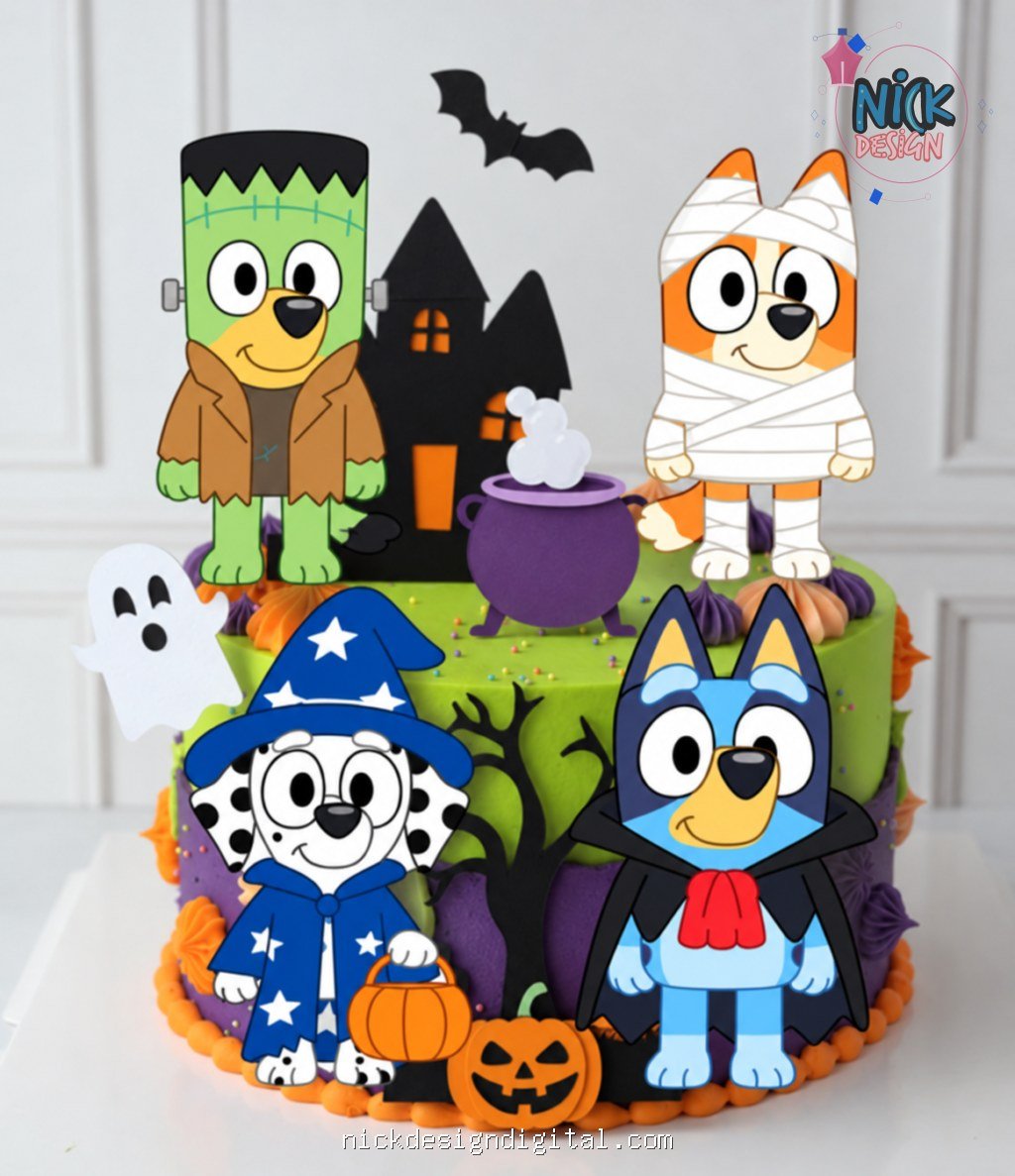 Bluey e Amigos Halloween 3D - Topo de Bolo - Imagem 1